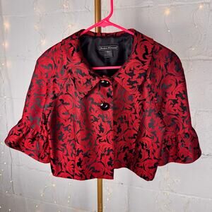jessica howard women’s 8P red black jacquard cropped jacket ruffle sleeves